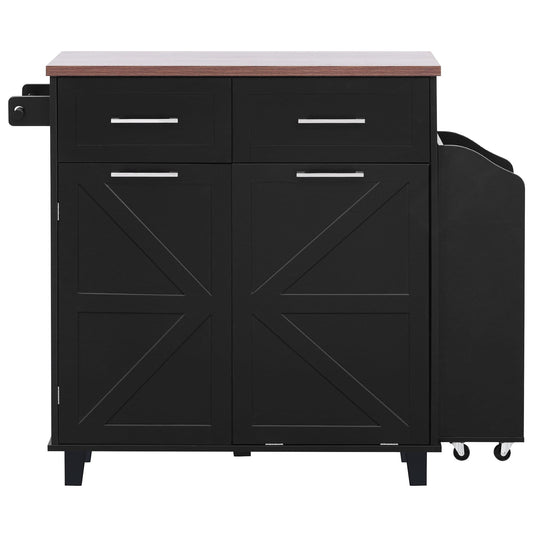 Vynxaria  47in Farmhouse Kitchen Island with Drop Leaf with Removable Side Racks Drawers Towel Rack   for Home Kitchen Dining Room Black