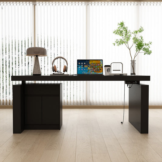 FUFU&GAGA 70.9-in Black Modern/Contemporary Computer desk Hutch Included