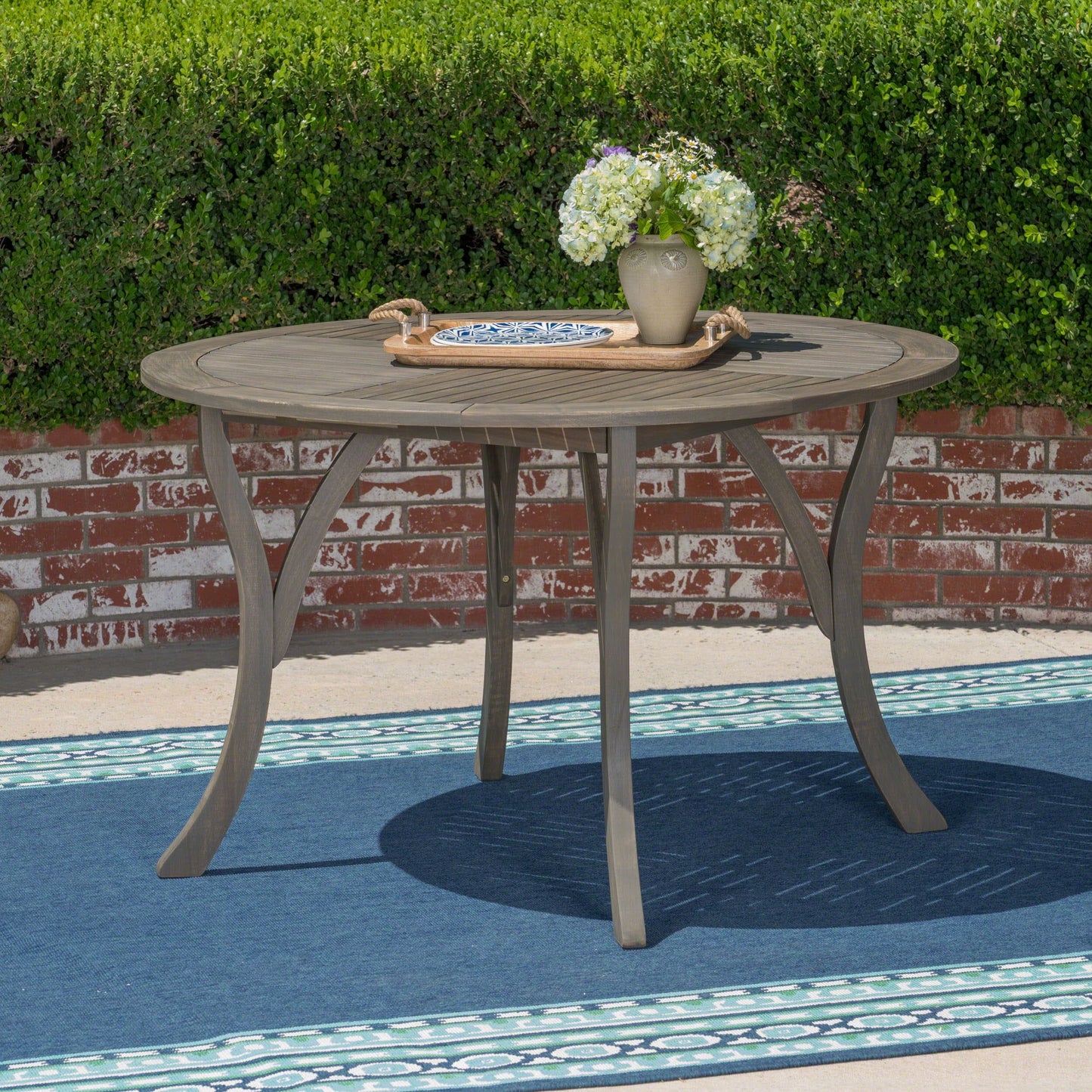 LOVMOR Outdoor Acacia Wood Table with Teak Finish in Grey 47Inch Circular Design