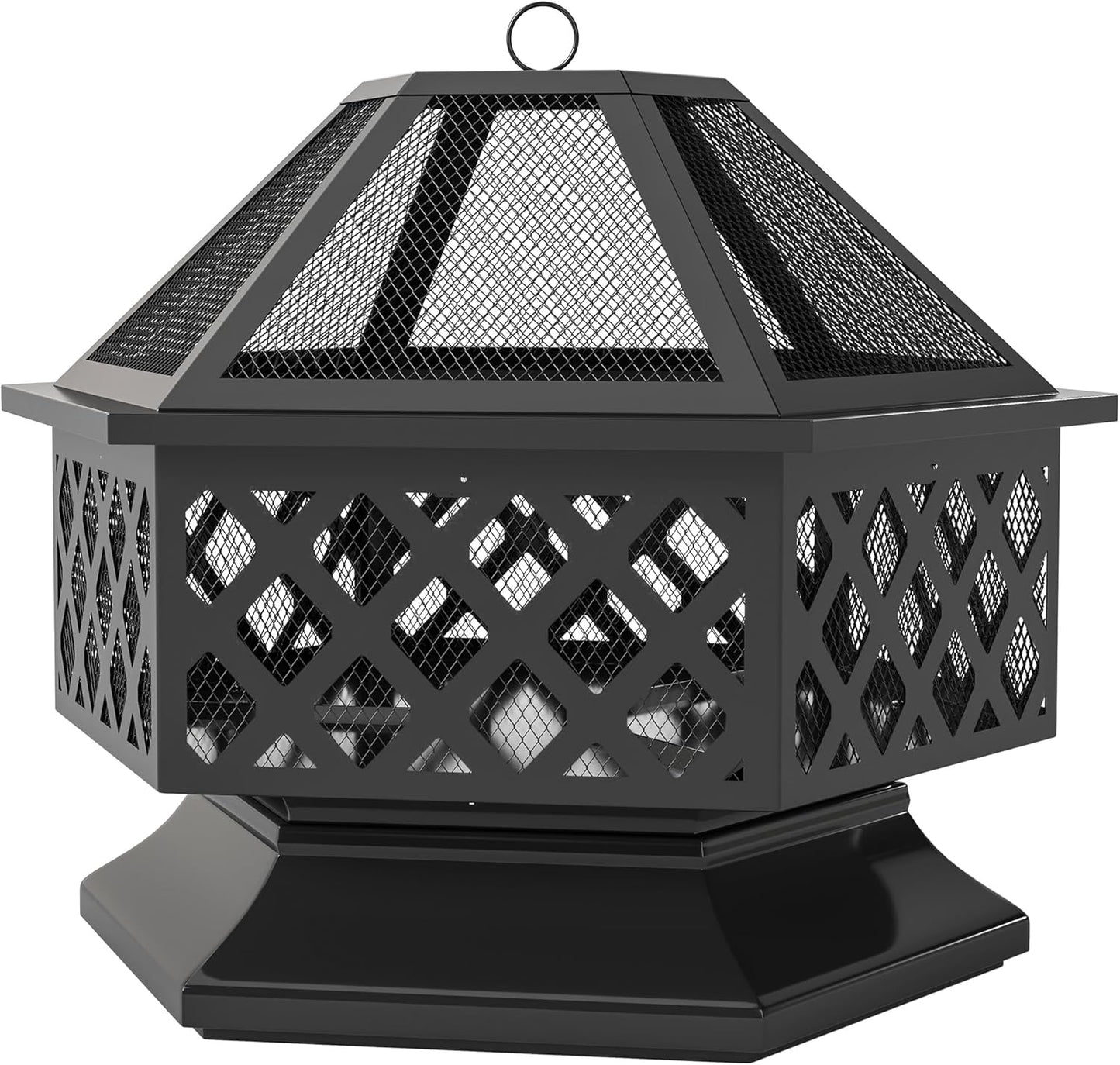 27.6 Inch Portable Fire Pit for Patio, Backyard, Garden, Fire Pits for Outside Wood Burning with Lid & Poker, Outdoor Firepit & Hexagon Metal Firepit for Camping, Heating, Bonfire & Picnic