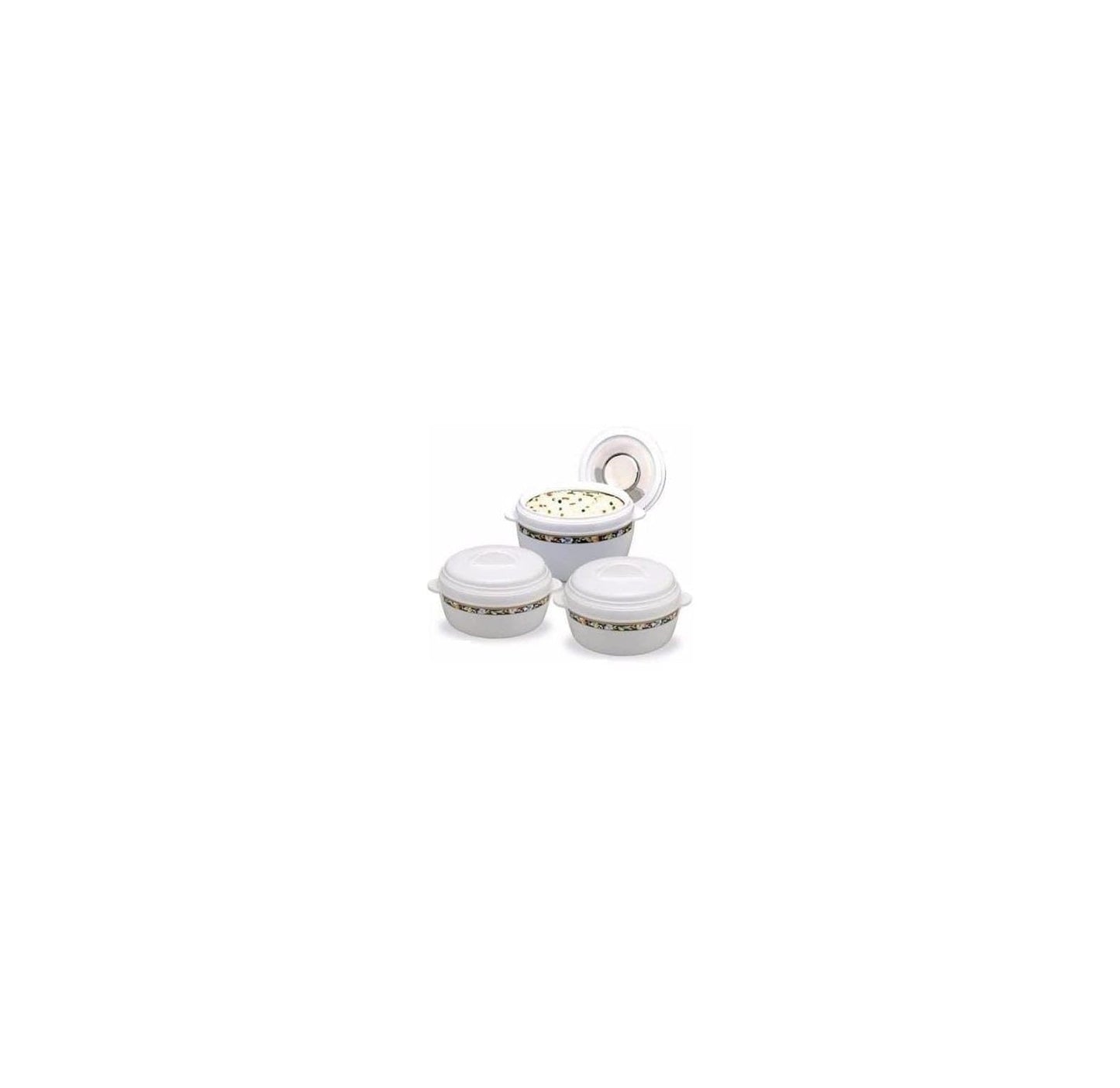 Asian 3-Piece Gift Set Karishma 5L + 8L + 10L Insulated Casserole Serving Bowl With Lid Food Warmer Cooler Hot Pot Storage Container Thermo Thermal Hotpot, White (5000ml + 8000ml + 10000ml)