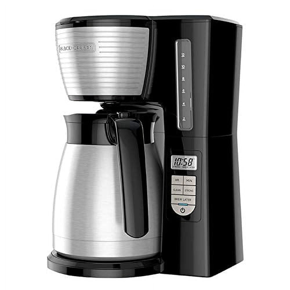 BLACK+DECKER 12-Cup Thermal Programmable Coffee maker, Brew Strength Selector, Auto-clean, Black and Silver