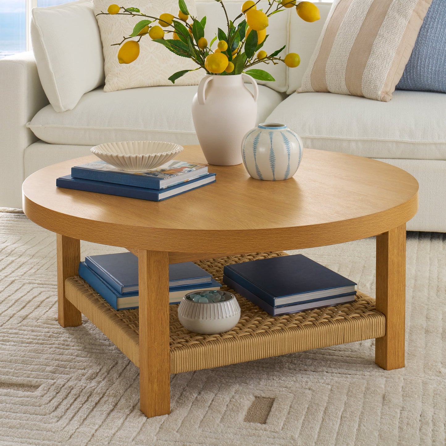Better Homes & Gardens Vista Woven Coastal Coffee Table, Light Honey