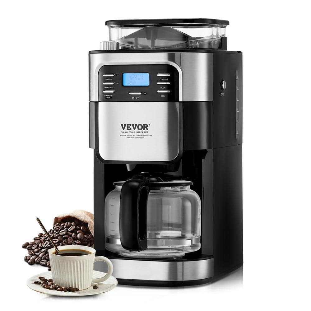 Coffee Maker with Grinder, 96 oz. Black Burr Coffee Grinder Machine Grind and Brew with 3 Brew Strength Control