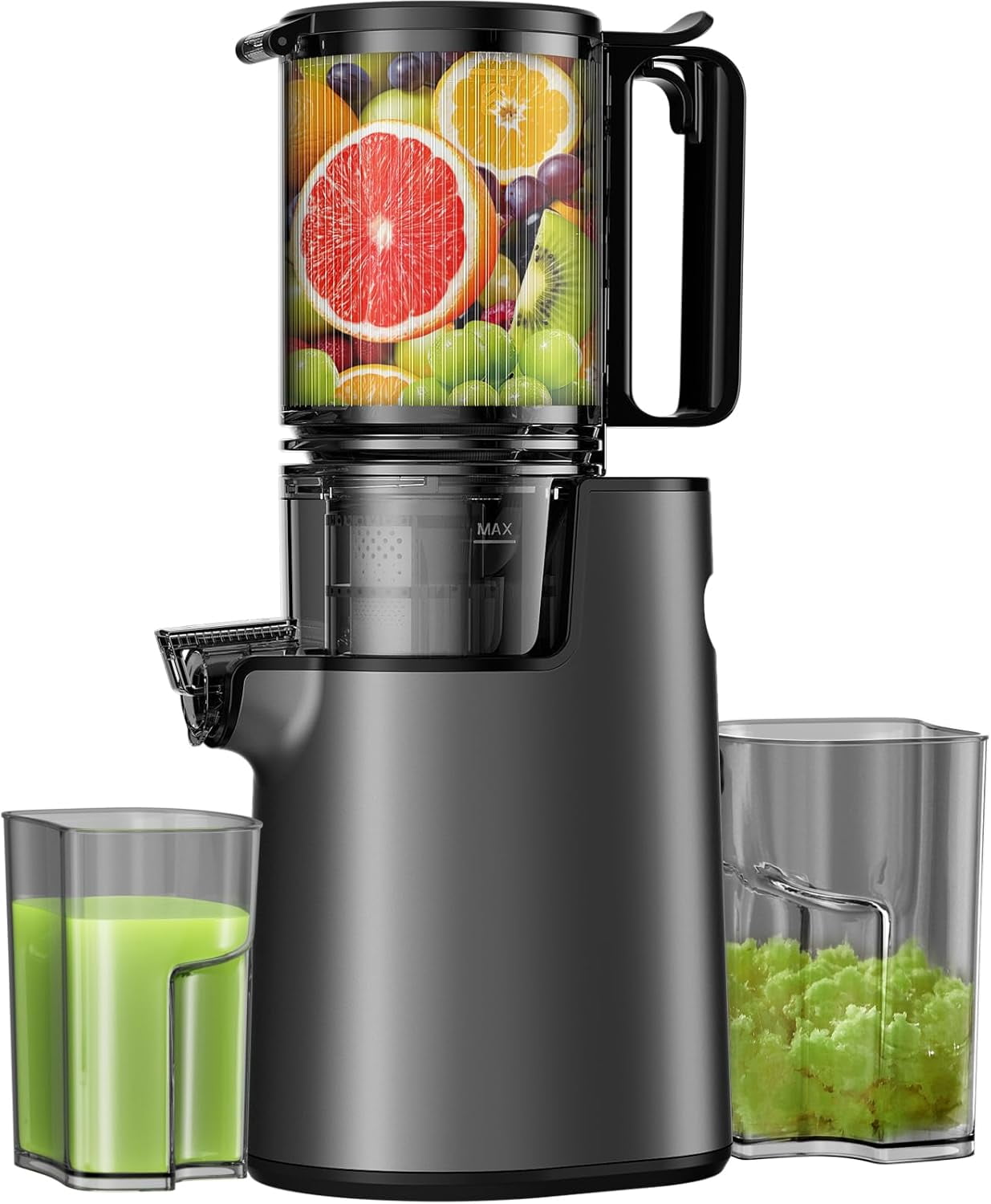 Cold Press Juice Extractor, Slow Masticating Juice Extractor, 350 Watt Juice Extractor, 5.3” Large Bore Feed Chute for Easy Cleaning