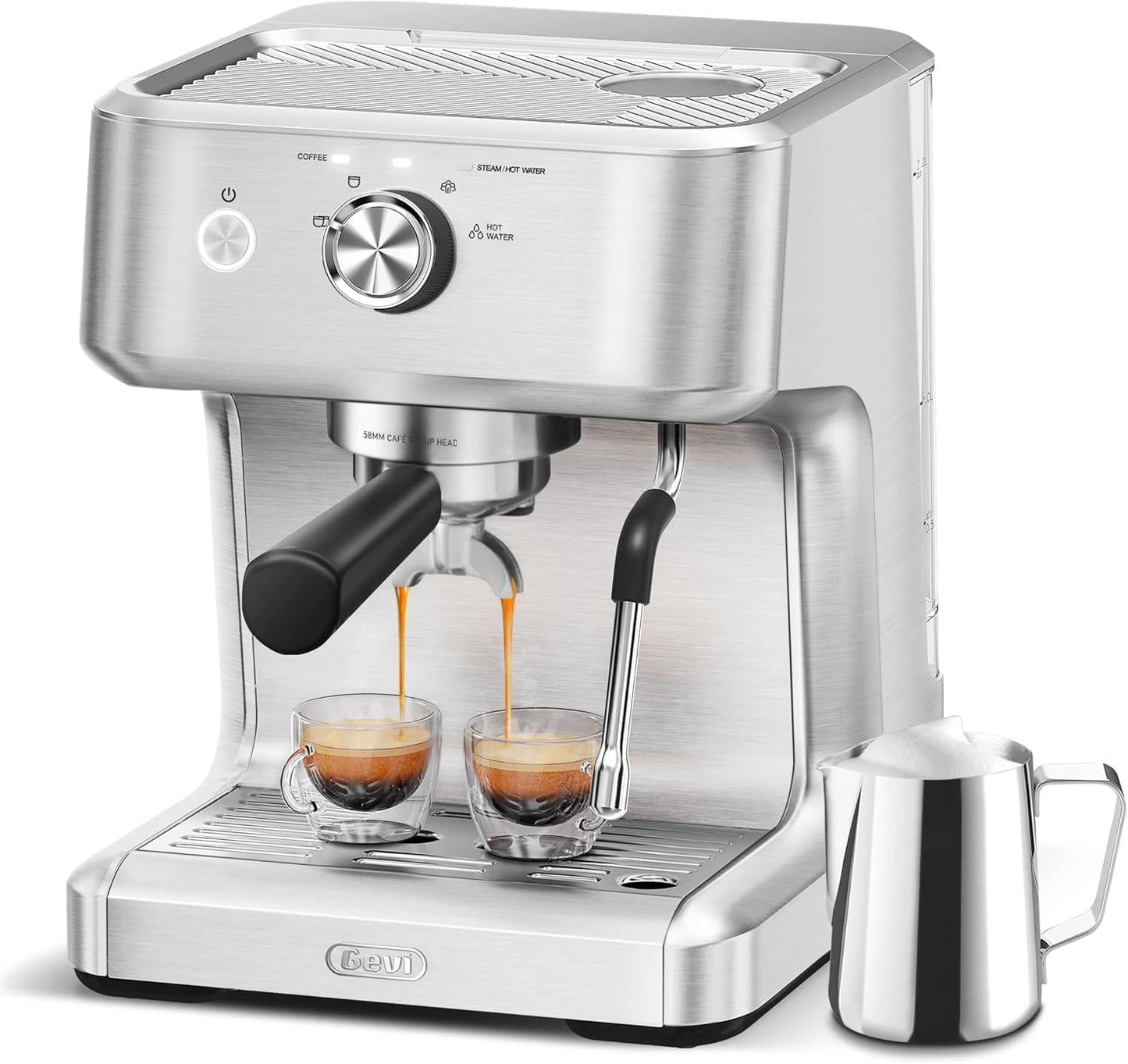 Gevi 58mm Commercial Grade Espresso Machine with PID Temp Control, Adjustable Shot/Temp, Powerful Steam Wand & Barista Kit - Ideal for Home & Cafรฉ (EzBru 1000)