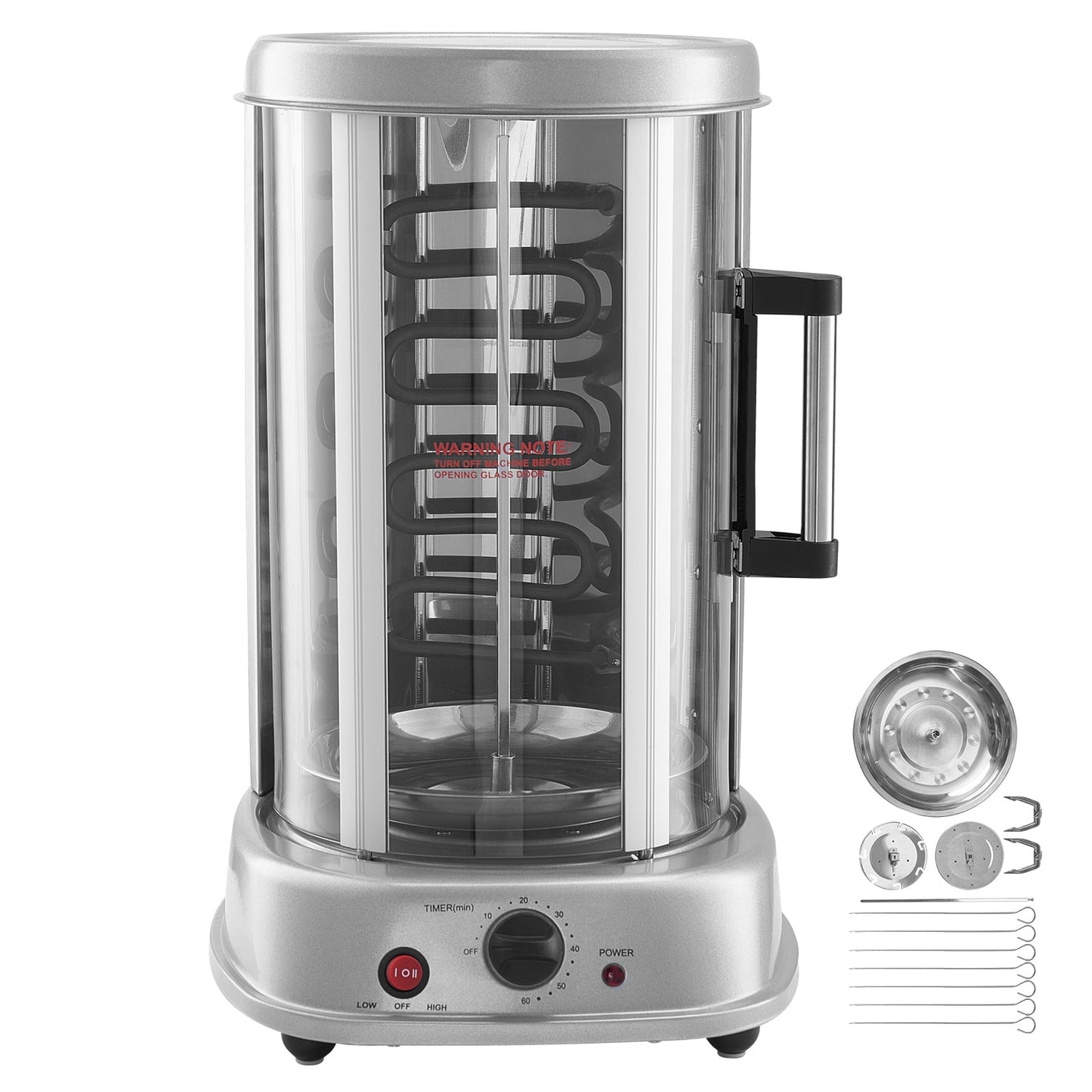 KFFKFF Rotisserie Grill, Upright Chicken Shawarma Cooking Device for Countertop, Electrically Powered Stainless Steel Broiler, Gyro Oven and Doner Kebab Maker, Suitable for Domestic