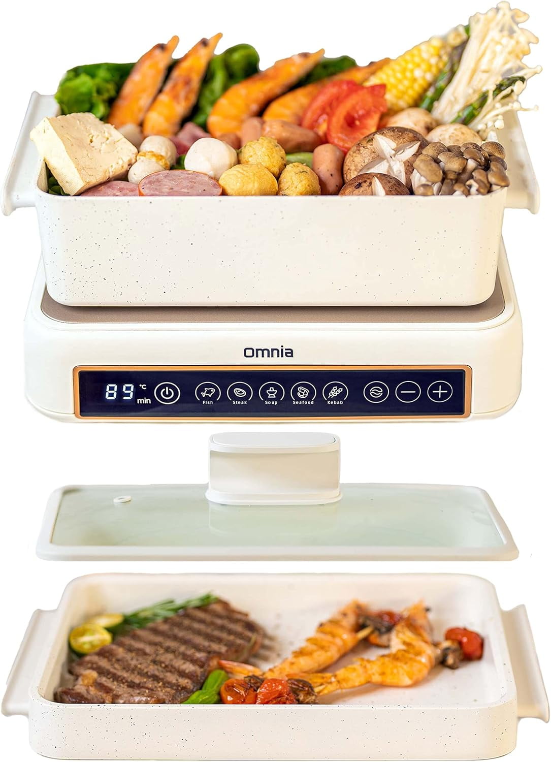 Multifunction Indoor Cooker, Electric Skillet, Grill, Griddle, Hot Pot - Countertop, Adjustable Digital Temperature, Non-Stick, Ceramic-Coated Pot, 1200 Watts, WD-200203