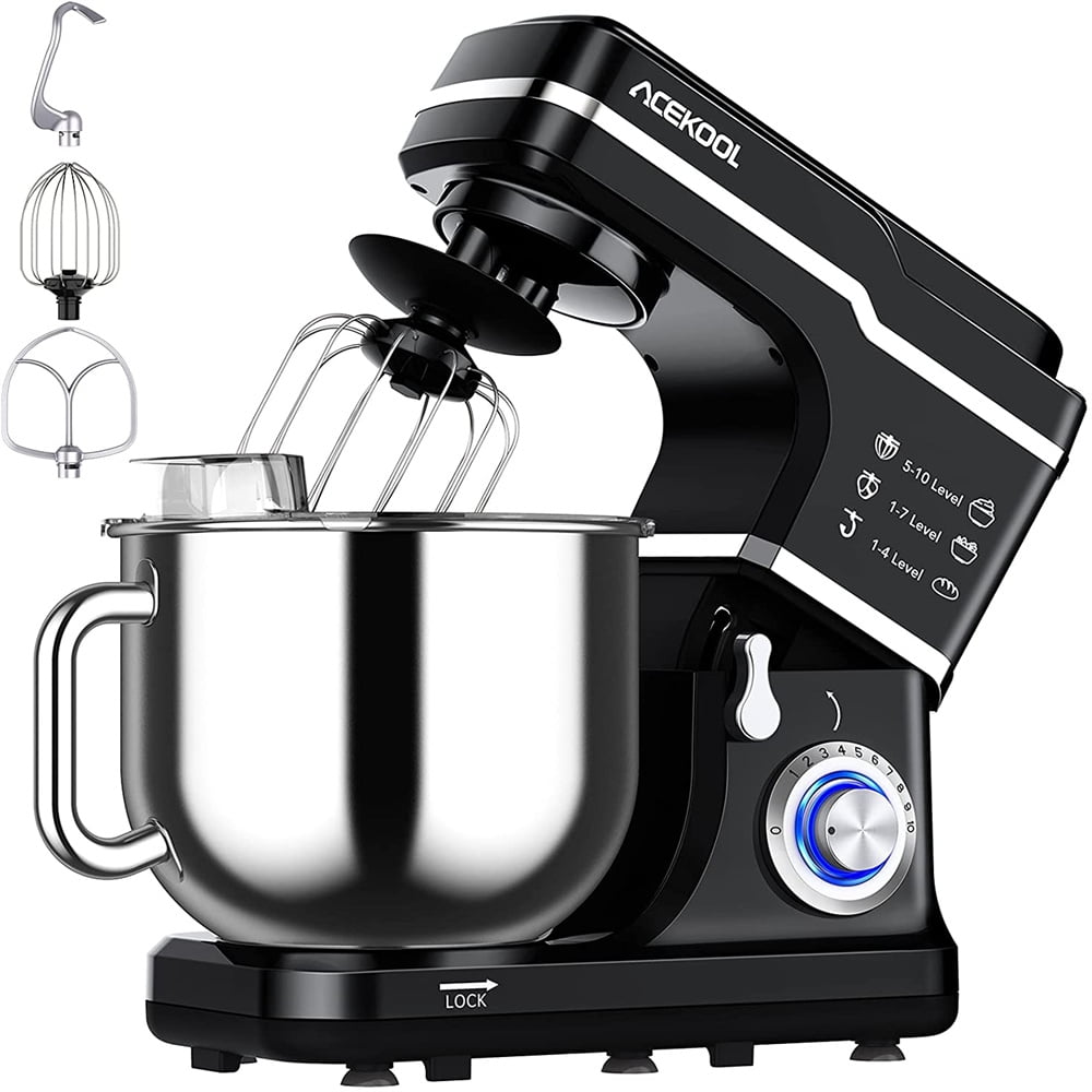 Stand Mixer, Acekid 7.5QT 660W 10 Speed Tilt-Head Dough Mixer, Black