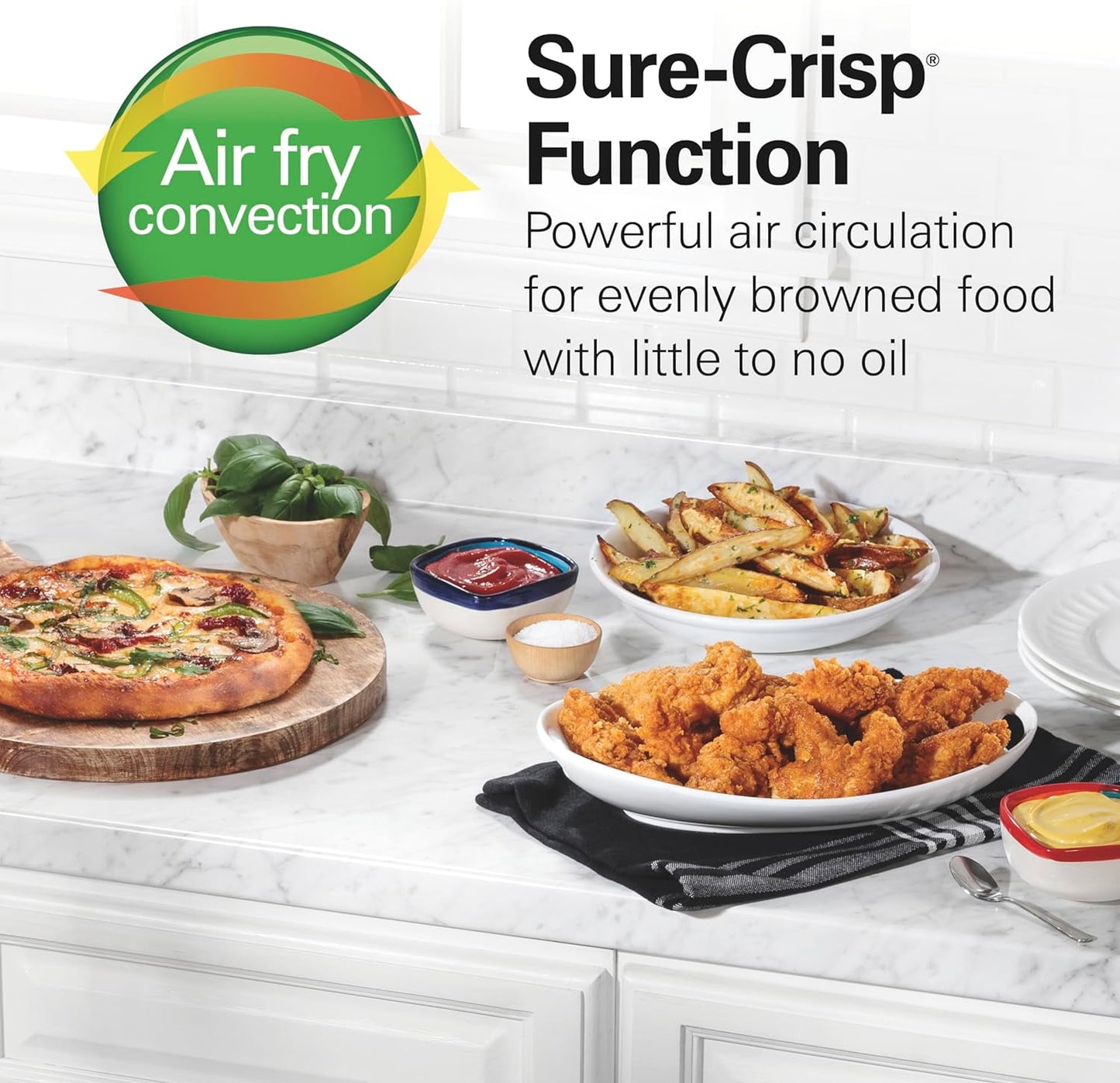 Sure-Crisp Fryer Toaster Oven Combo, 4 Slice Capacity, Powerful Circulation, Stainless Steel