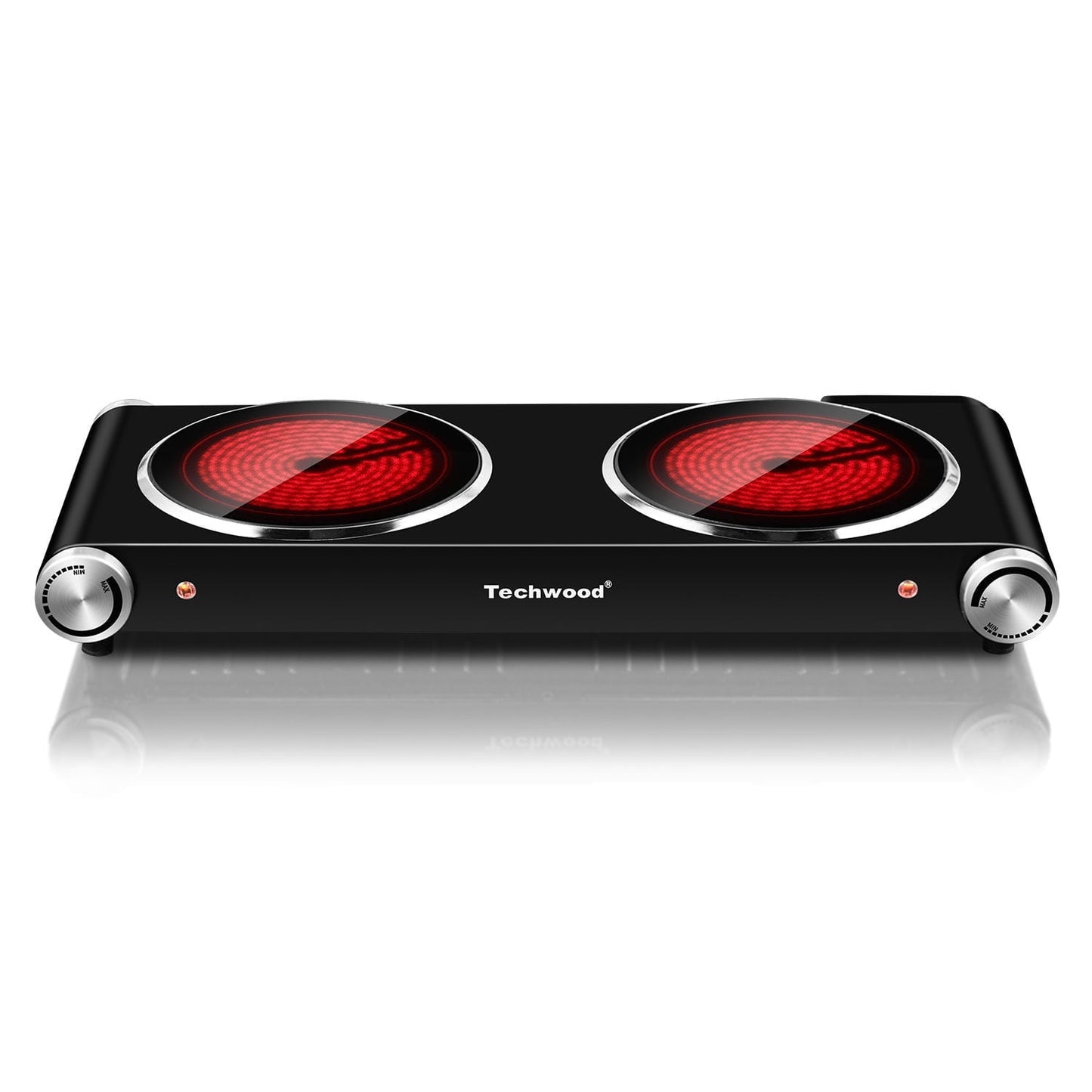 Techwood 1800W Electric Hot Plate Cooktop for Cooking,Infrared Ceramic Countertop Stove Top 2 Burners,Stainless Steel Portable Electric Burner,Knob Control,Easy To Clean(Black)