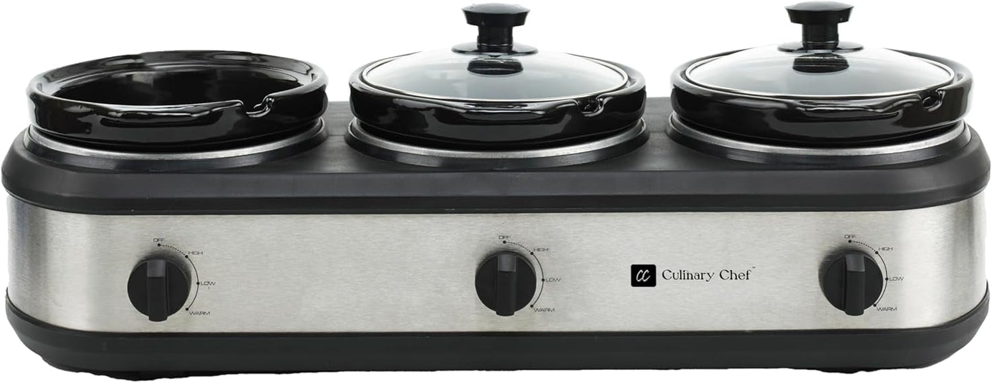 Triple Slow Cooker Buffet Server 3 Pot Stainless Steel Food Warmer