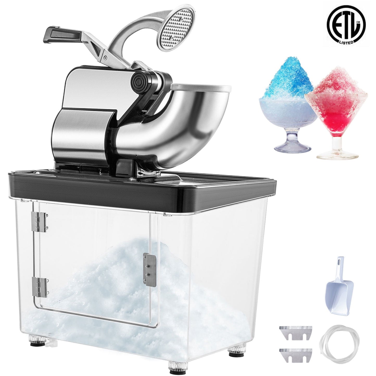 KFFKFF 110V Commercial Ice Crusher 440LBS/H, ETL Approved 300W Electric Snow Cone Machine