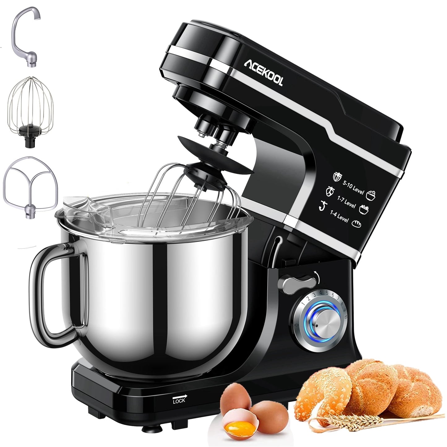 Garvee 7.5Qt Stand Mixer, 660W 10 Speed Tilt Head Kitchen Dough Mixer with Stainless Steel Bowl, Red