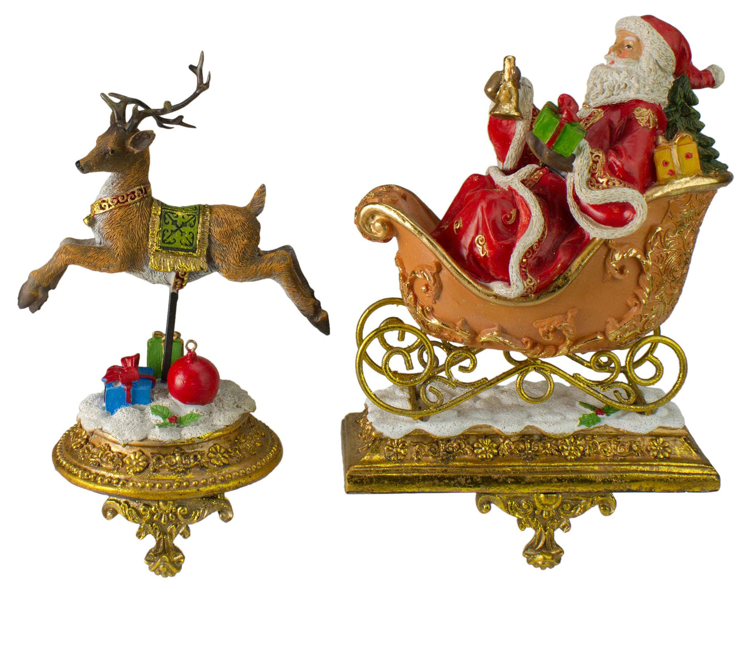 Northlight 2 Gold Santa & Reindeer Stocking Holders