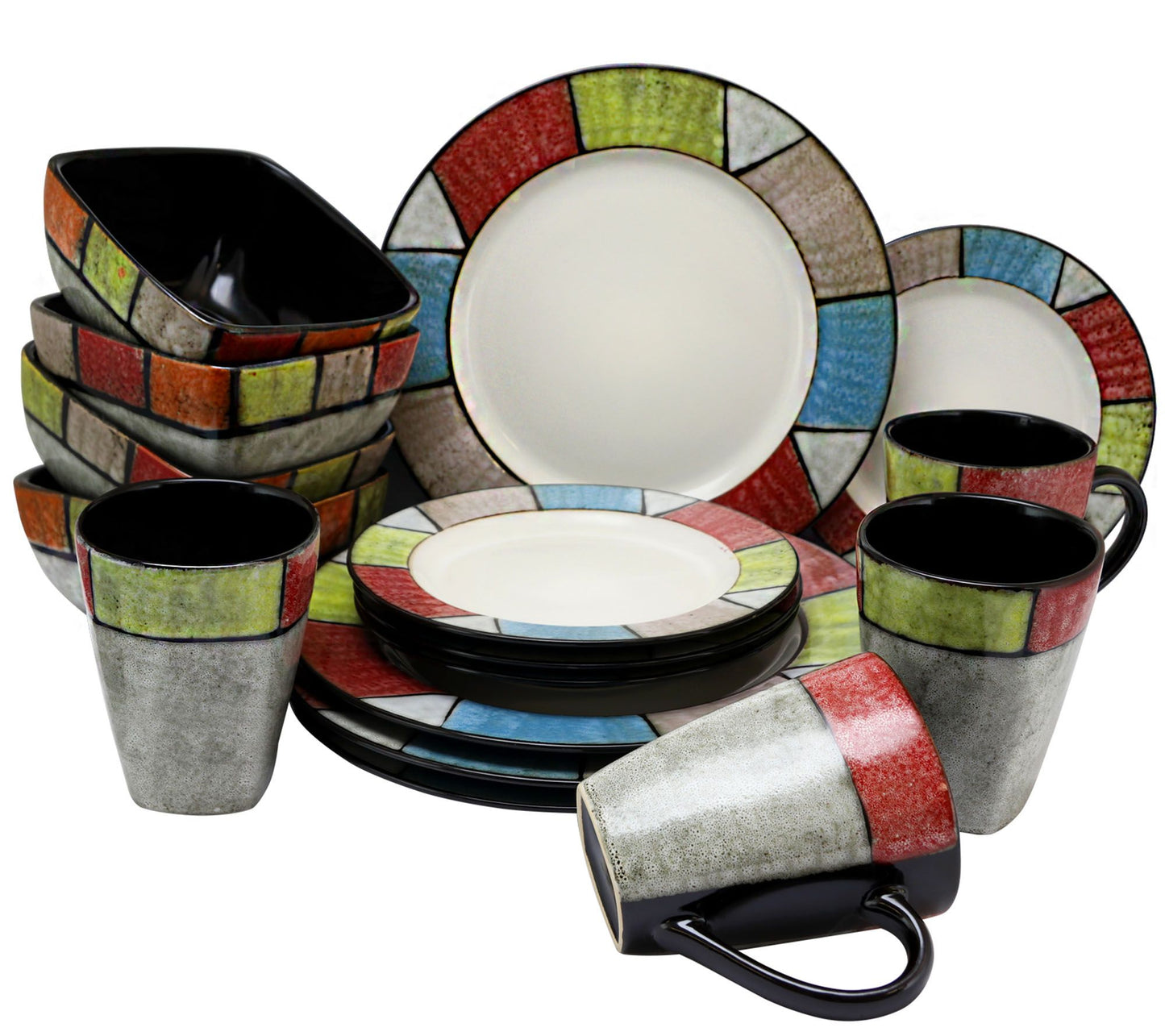 Elama Country Cottage 16-Piece Stoneware Dinnerware Set