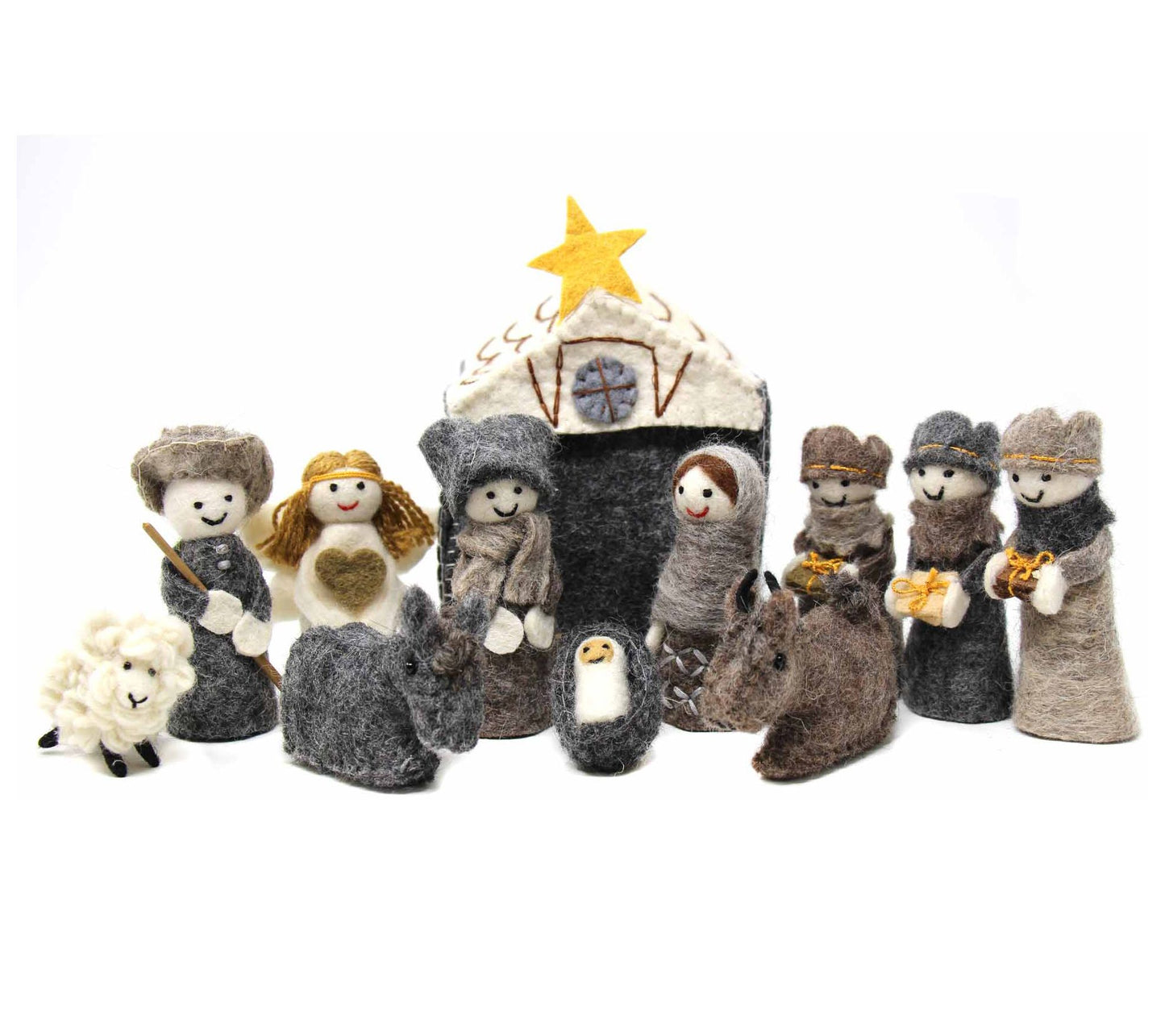 Global Crafts 12pc Handmade Felt Nativity Set w/ Storage Barn