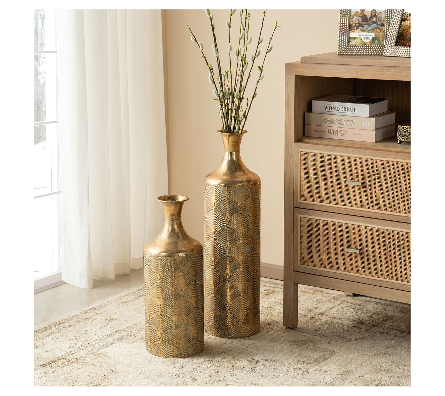 Glitzhome Metal Antique Gingko Floor Vases Setof 2
