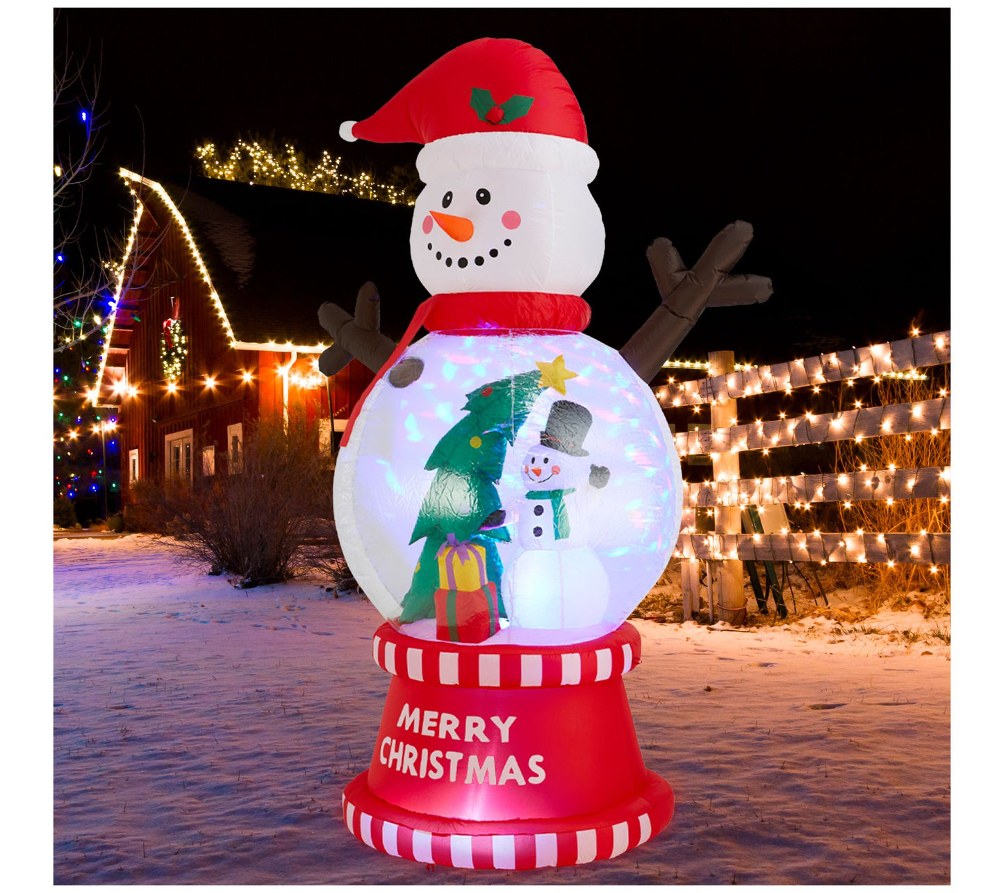 Glitzhome 8ft Lighted Inflatable Snowman GlobeScene Decor