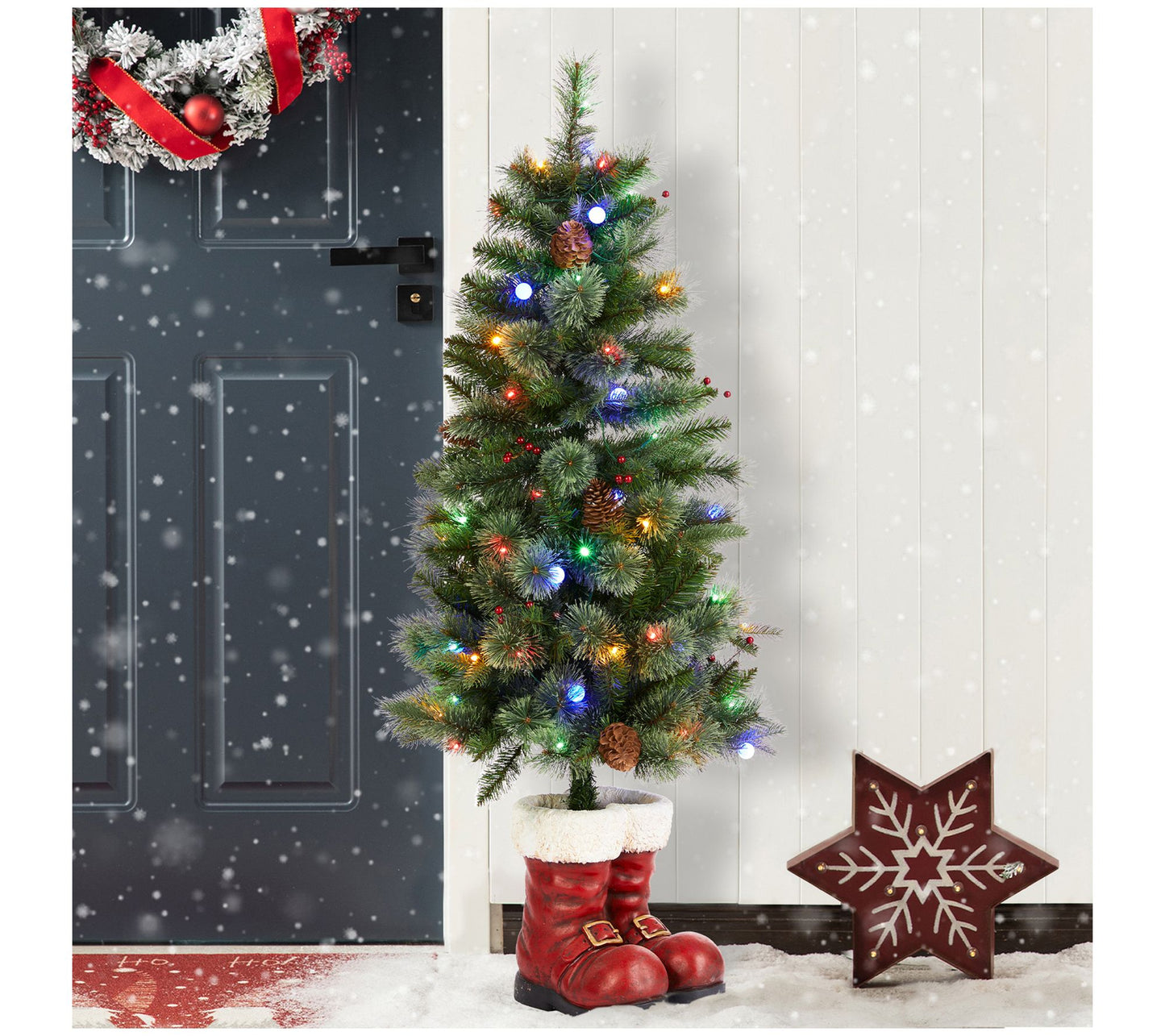 Glitzhome 4.5' LED Porch Faux Christmas Tree With Santa Boots