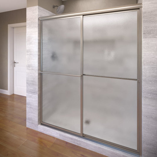 Basco Deluxe Brushed Nickel 45-in to 47-in W x 71.5-in H Framed Sliding Bathtub Door
