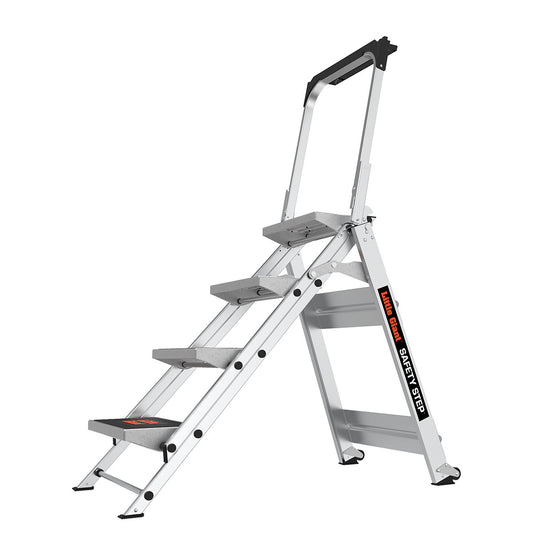 Little Giant Ladders Safety Step M4 4-Step 300-lb Capacity Silver Aluminum Foldable Step Stool 10410BA
