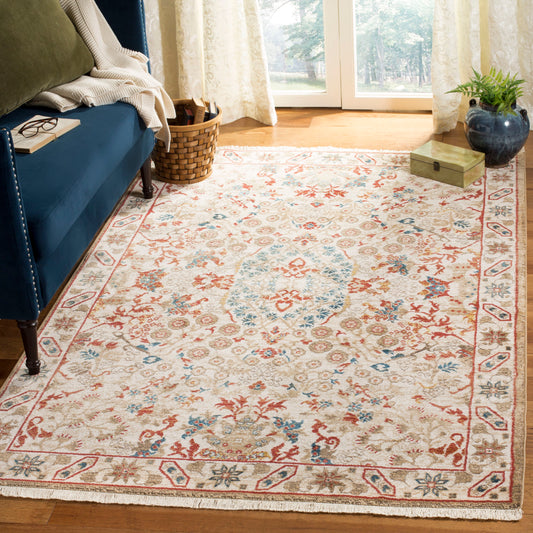 Safavieh Kashan Qum 9 x 12 (ft) Loomed Ivory/Ivory Rectangular Indoor Border Farmhouse/Cottage Area rug