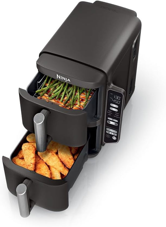 Restored Ninja DoubleStack 2-Basket Air Fryer, Cooks 4 Foods at Once, 8 QT, 6-in-1, Smart Finish & Match Cook, Air Fry, Broil, Bake, Black, SL201 (Certified) (Refurbished)
