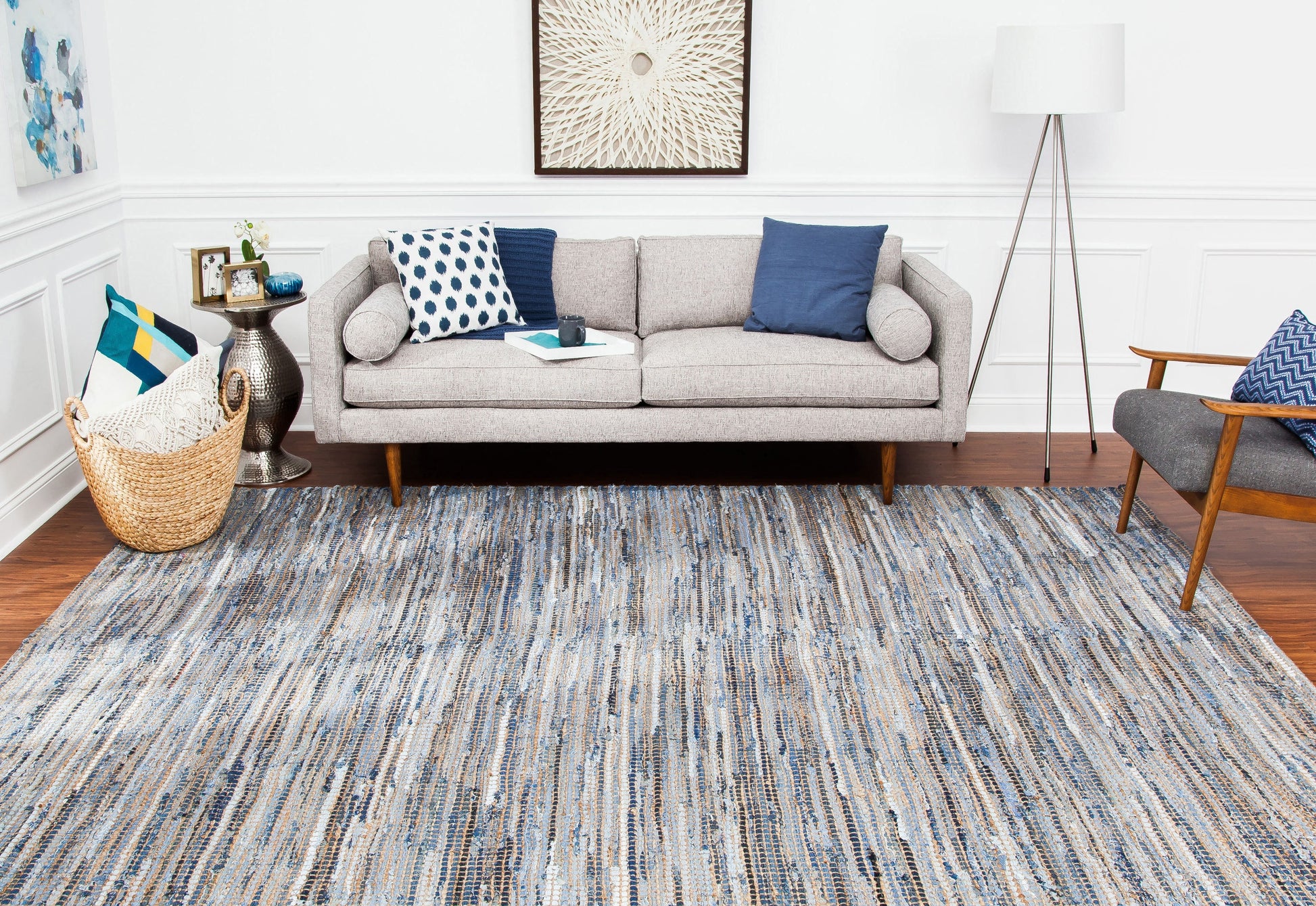 Anji Mountain 8 x 10 (ft) Loomed Jute Tan, Gold, Blue Rectangular Indoor Solid Farmhouse/Cottage Area rug