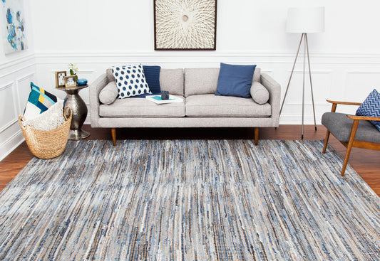 Anji Mountain 8 x 10 (ft) Loomed Jute Tan, Gold, Blue Rectangular Indoor Solid Farmhouse/Cottage Area rug