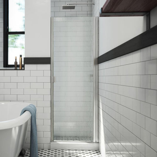 Arizona Shower Door R-Door Brushed Nickel 31-in W x 66-in H Semi-frameless Patterned Glass Hinged Shower door