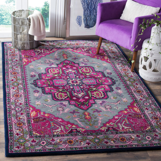 Safavieh Bellagio Elche 10 x 14 (ft) Tufted Wool Gray/Pink Rectangular Indoor Floral/Botanical Oriental Area rug