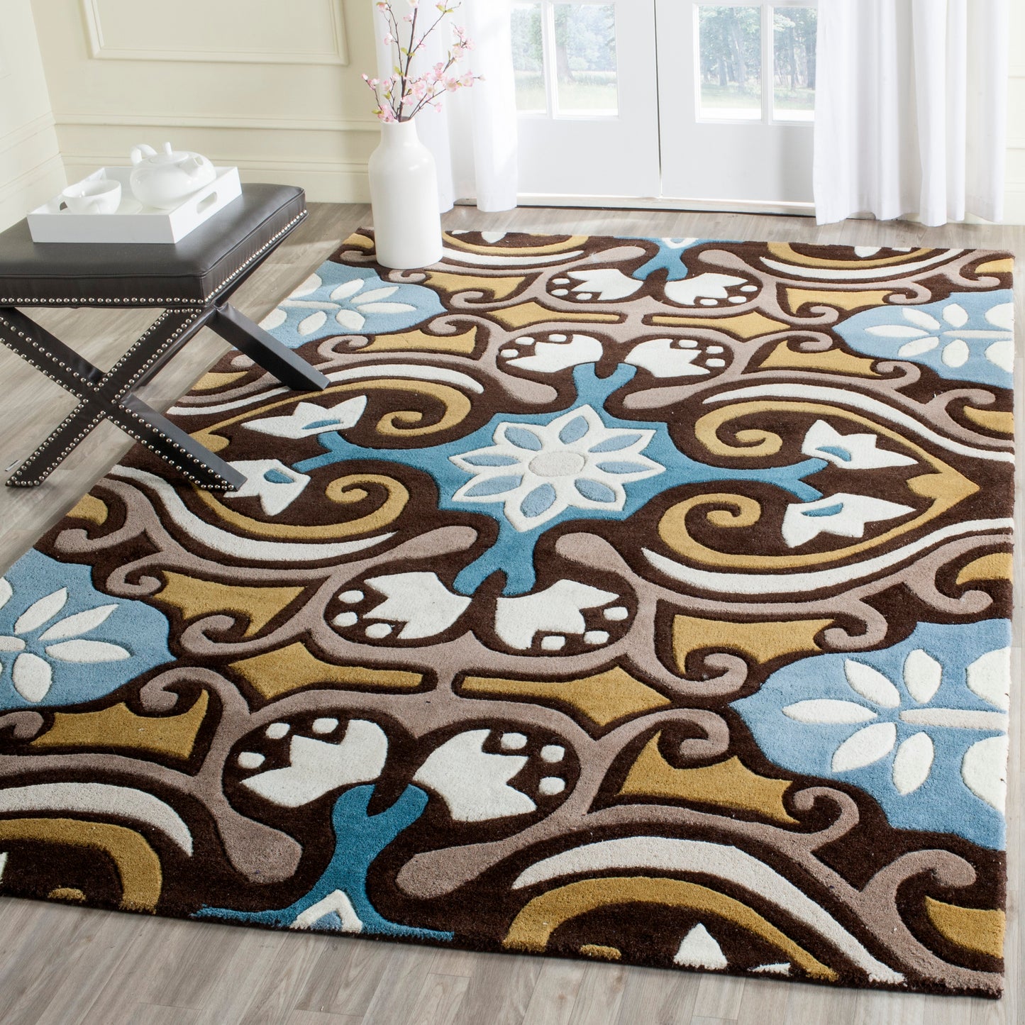 Safavieh Wyndham Bewley 8 x 10 (ft) Tufted Wool Blue/Multi Rectangular Indoor Distressed/Overdyed Bohemian/Eclectic Area rug
