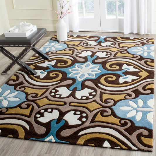 Safavieh Wyndham Bewley 8 x 10 (ft) Tufted Wool Blue/Multi Rectangular Indoor Distressed/Overdyed Bohemian/Eclectic Area rug