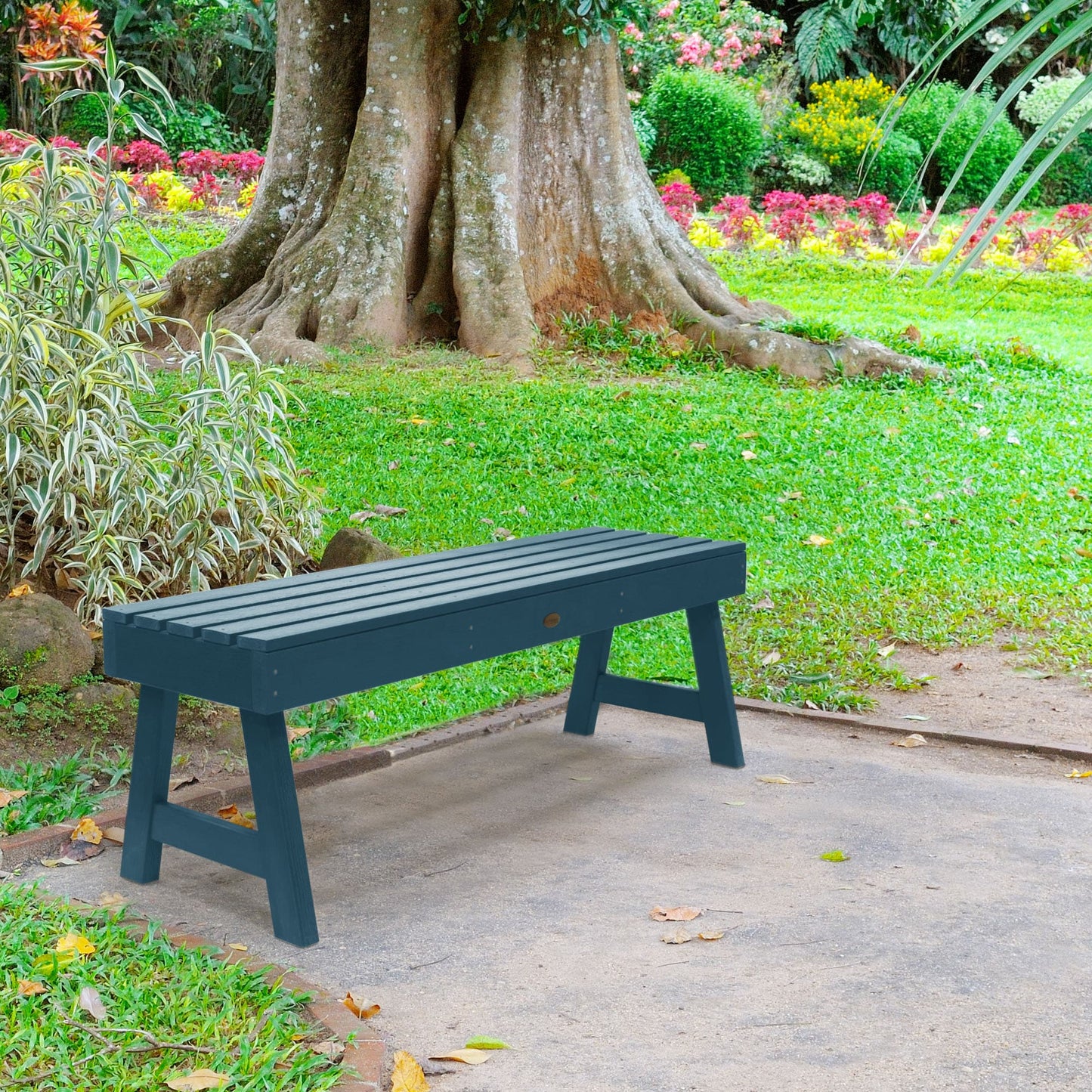 highwood The Weatherly 46.13-in W x 16.69-in H Nantucket Blue Plastic Dining Bench