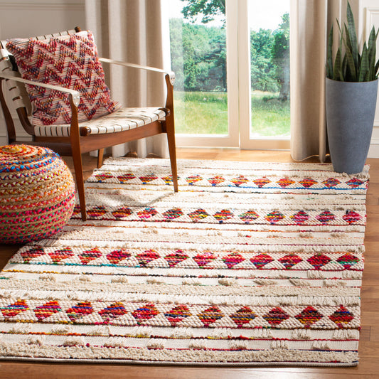 Safavieh Natura Stellar 9 x 12 (ft) Ivory/Red Rectangular Indoor Stripe Coastal Area rug