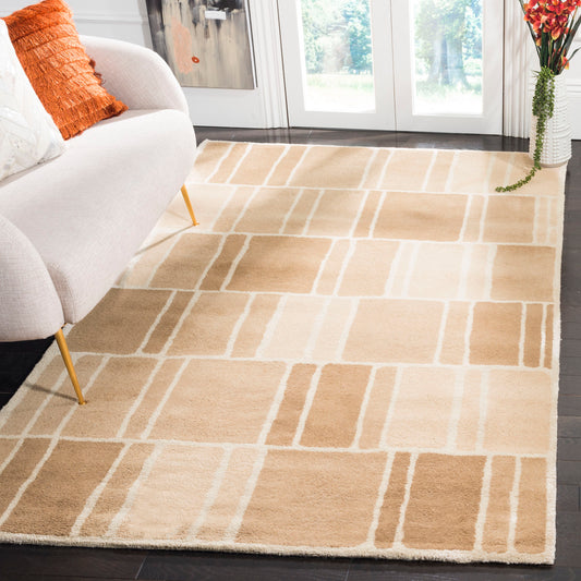 Martha Stewart Blocks 8 x 10 (ft) Tufted Wool Camel/Ivory Rectangular Indoor Geometric Farmhouse/Cottage Area rug
