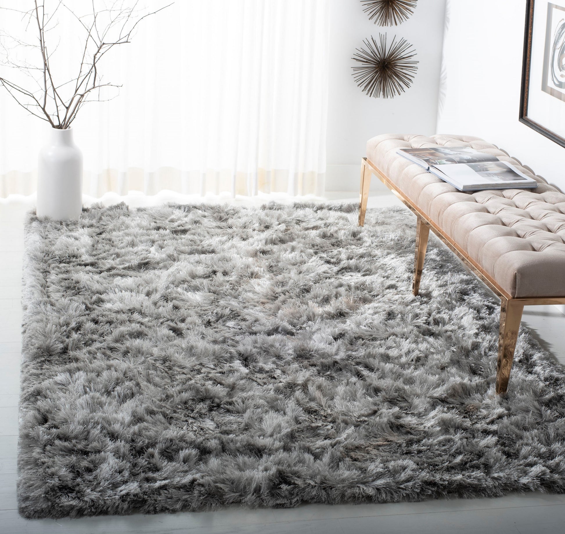 Safavieh Ocean Patras Shag 9 x 12 (ft) Tufted Silver Rectangular Indoor Solid Area rug