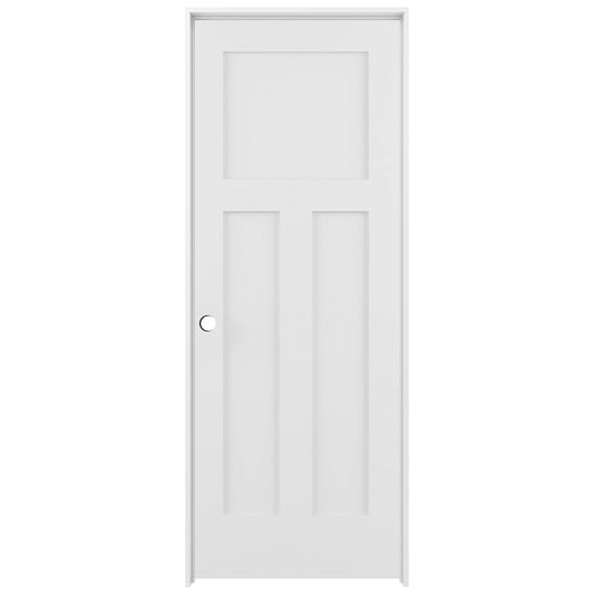 RELIABILT 30-in x 80-in Modern White Solid core 3-panel craftsman Right hand Smooth Prefinished Pine Wood Flat Jamb Single Prehung Interior Door