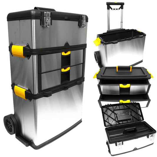 Fleming Supply 3-Part Metal Tool Box on Wheels, Silver 22.25-in W x 33-in H x 15-in D 2-Drawer Silver Steel Rolling Tool Box 277952YNR