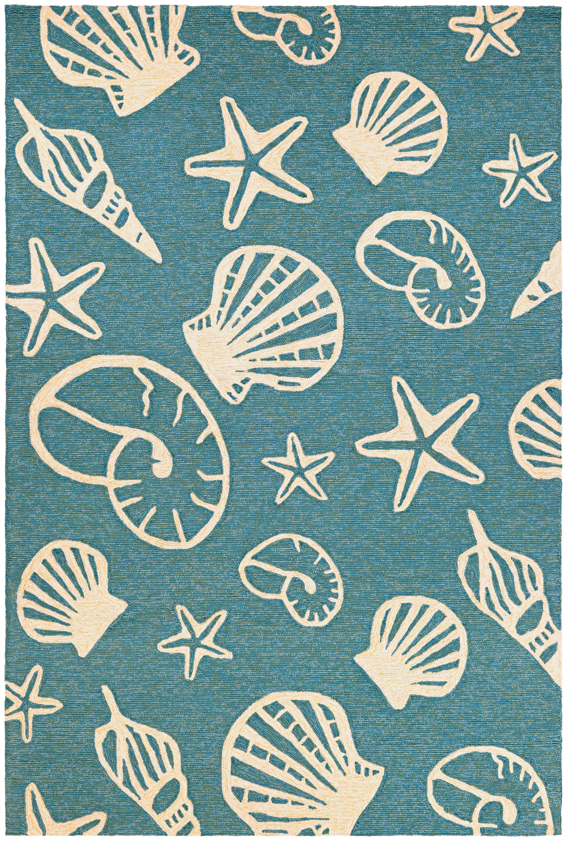 Couristan Outdoor Escape 5 x 8 (ft) Hooked Turquoise-Ivory Rectangular Indoor/Outdoor Coastal Pet Friendly Area rug