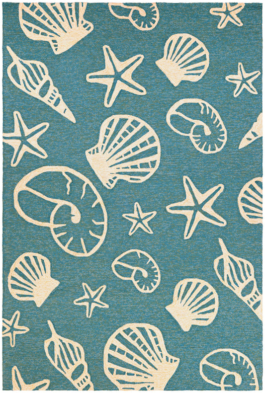 Couristan Outdoor Escape 5 x 8 (ft) Hooked Turquoise-Ivory Rectangular Indoor/Outdoor Coastal Pet Friendly Area rug