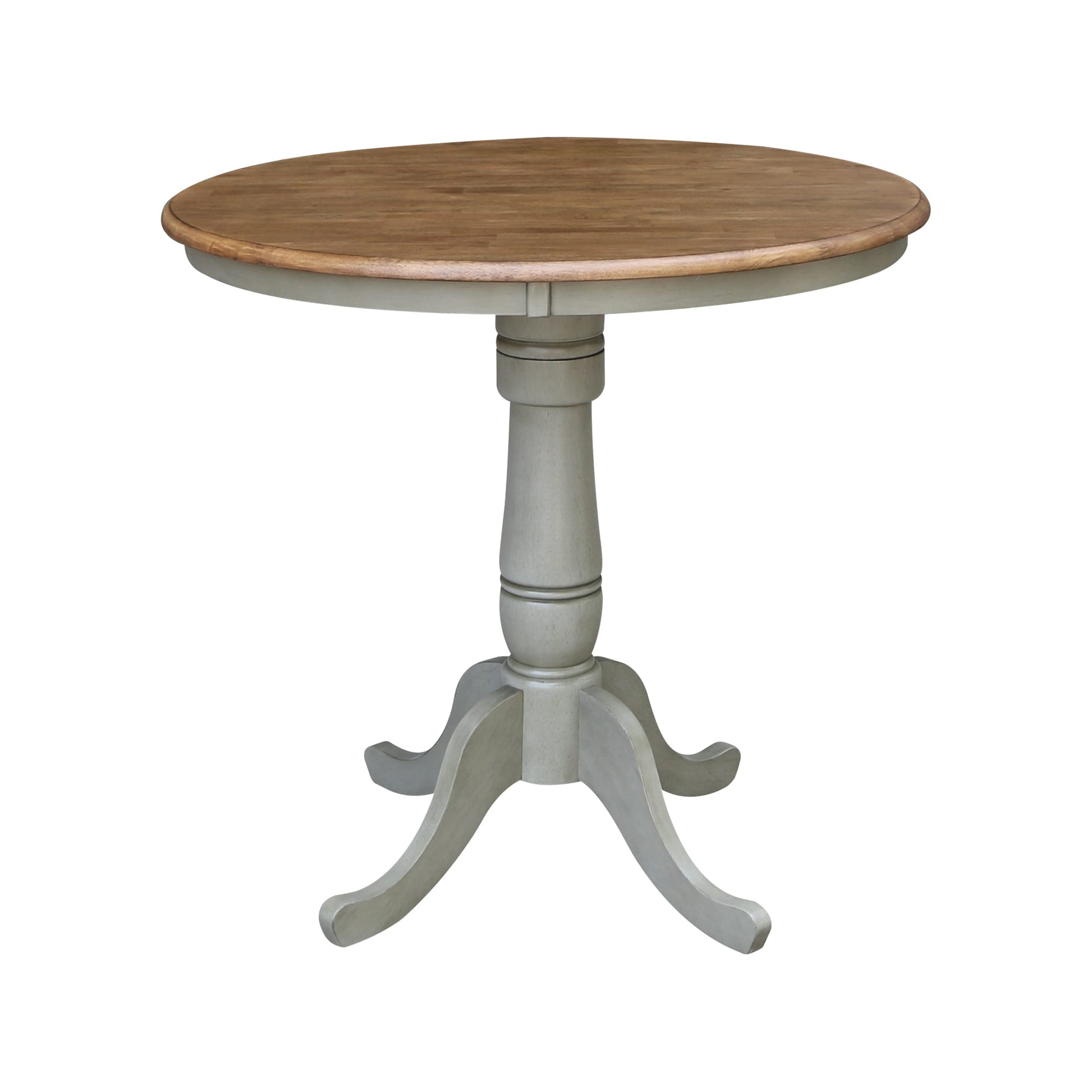 International Concepts Distressed Hickory/Stone Round Traditional Wood Counter Table, with Stone Finish and Wood Pedestal Base 36-in L x 35.1-in H