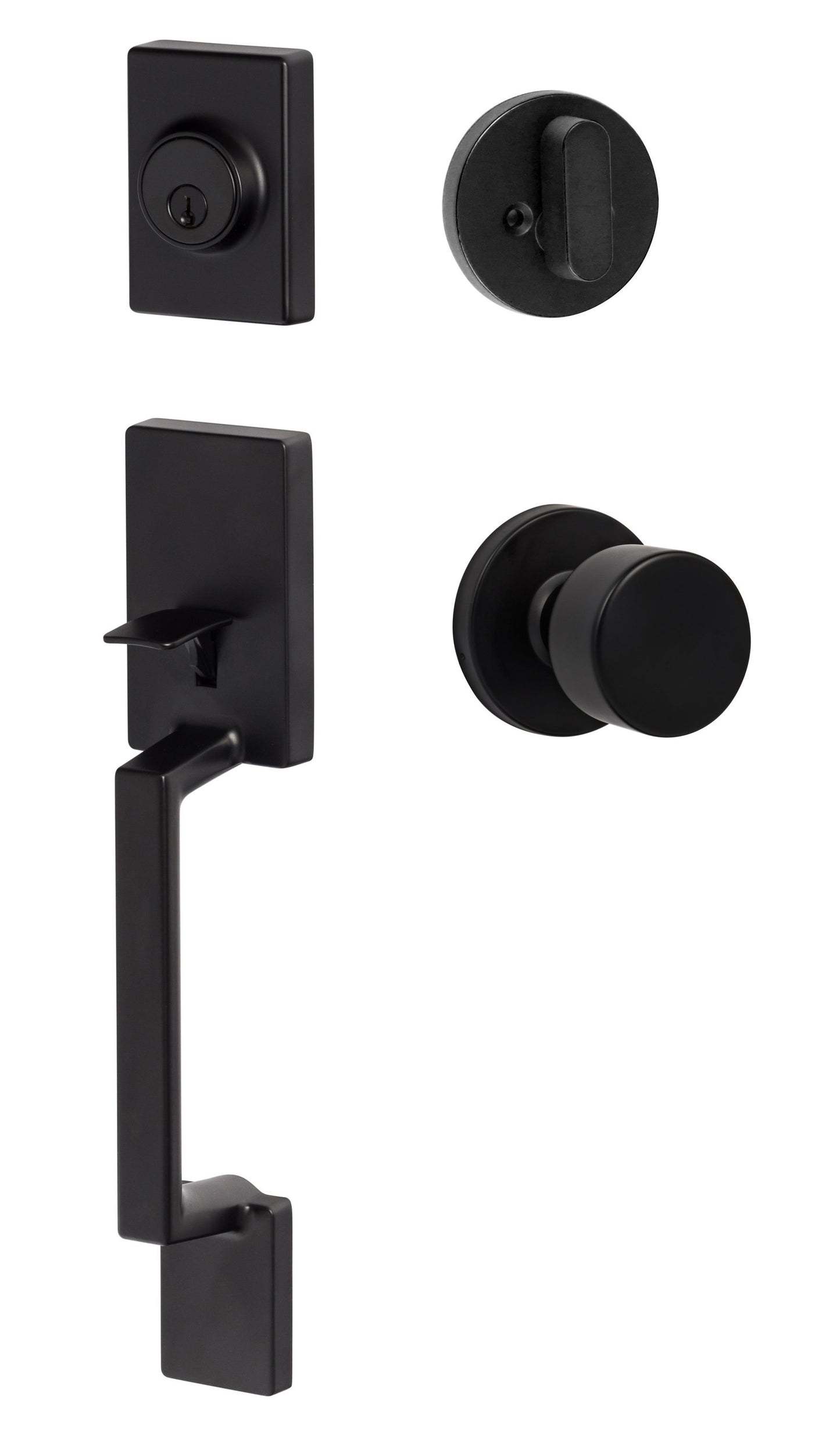 Sure-Loc Hardware Ridgecrest Modern Stockholm Flat Black Single-Cylinder Deadbolt Keyed Entry Door Handleset Knob SH507-R-BG FBL