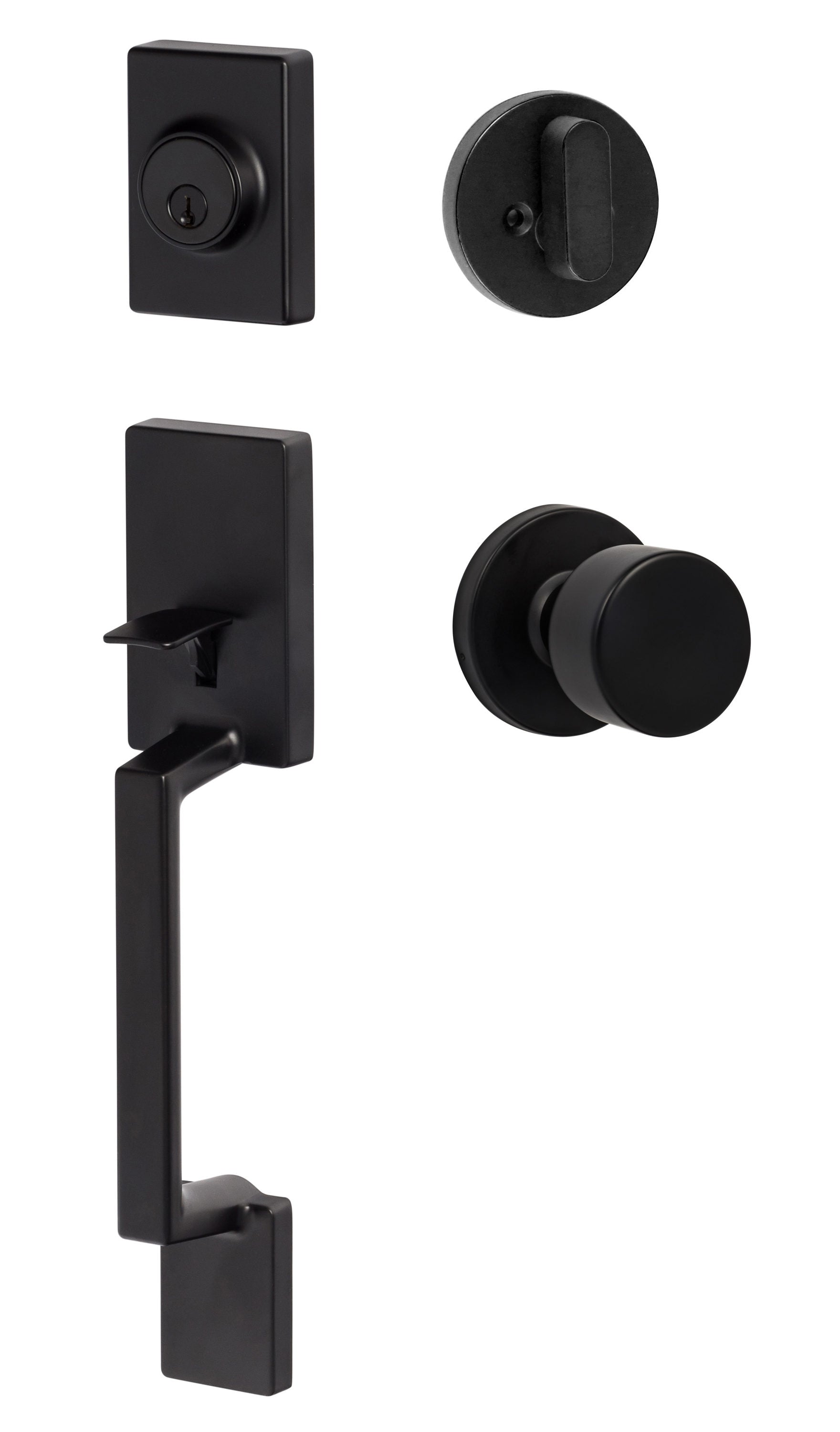 Sure-Loc Hardware Ridgecrest Modern Stockholm Flat Black Single-Cylinder Deadbolt Keyed Entry Door Handleset Knob SH507-R-BG FBL
