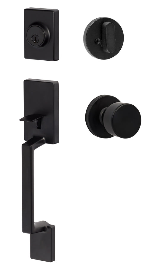 Sure-Loc Hardware Ridgecrest Modern Stockholm Flat Black Single-Cylinder Deadbolt Keyed Entry Door Handleset Knob SH507-R-BG FBL