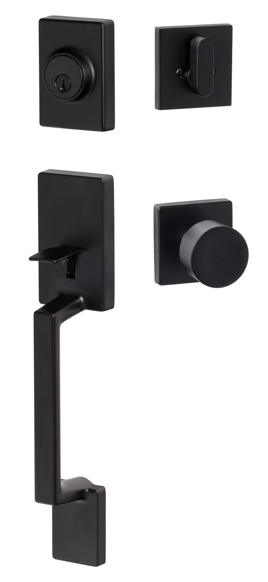 Sure-Loc Hardware Ridgecrest Modern Stockholm Flat Black Single-Cylinder Deadbolt Keyed Entry Door Handleset Knob SH507-S-BG FBL