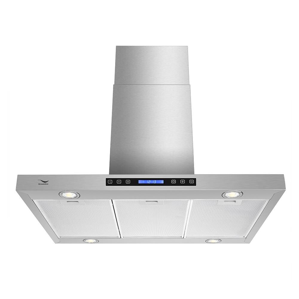 Streamline 30-in 480-CFM Convertible Stainless Steel Island Range Hood with Charcoal Filter