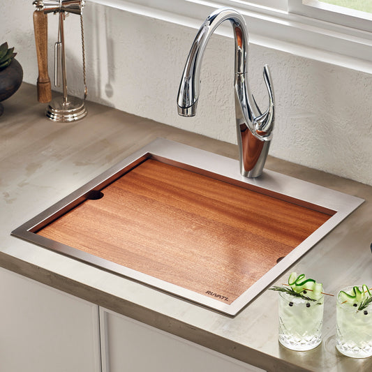 Ruvati Vino Drop-in 21-in x 20-in Stainless steel Single bowl 16 -Gauge Workstation Kitchen Sink