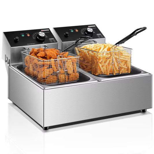 FOHERE 20.7Qt Electric Deep Fryer with Basket, 3400W with Temperature Control, Silver